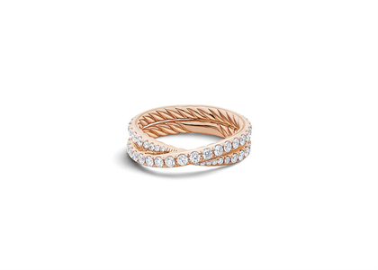 Rose Gold Plated CZ Studded Ladies Twisted Ring